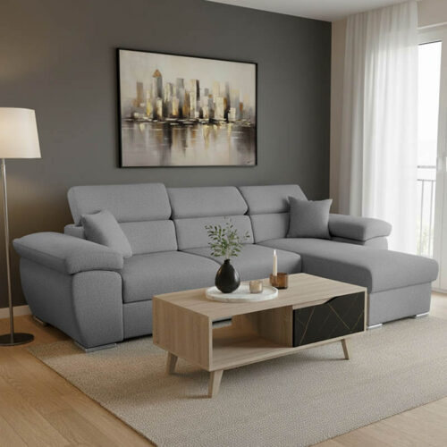 Γωνιακός καναπές-κρεβάτι αναστρέψιμος Comy pakoworld γκρι 286x160x75-90εκ 166-000008