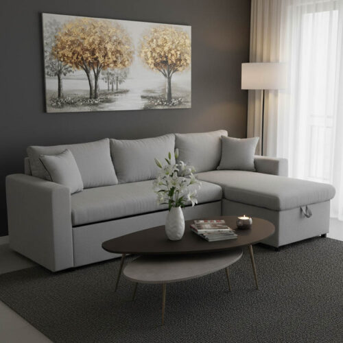 Γωνιακός καναπές-κρεβάτι αναστρέψιμος Lilian pakoworld ύφασμα γκρι 225x148x81εκ 166-000020