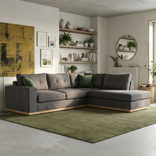 Γωνιακός καναπές αριστερή γωνία Boston pakoworld ύφασμα ανθρακί-κυπαρισσί 280x225x90εκ 168-000003