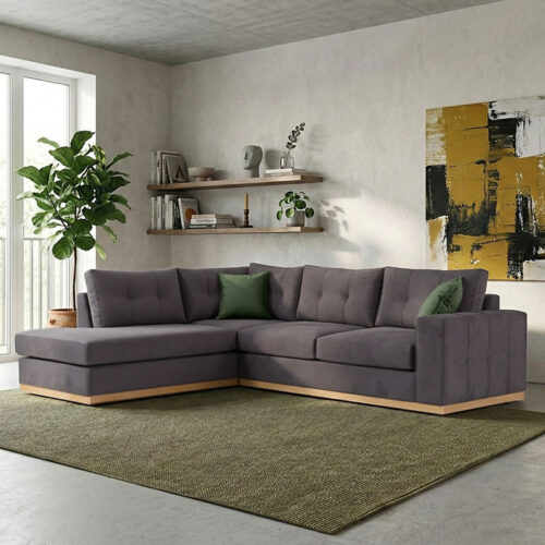 Γωνιακός καναπές δεξιά γωνία Boston pakoworld ύφασμα ανθρακί-κυπαρισσί 280x225x90εκ 168-000004