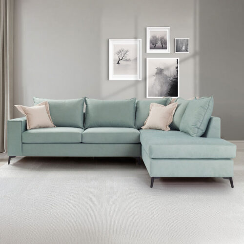 Γωνιακός καναπές αριστερή γωνία Romantic pakoworld ύφασμα ciel-cream 290x235x95εκ 168-000005