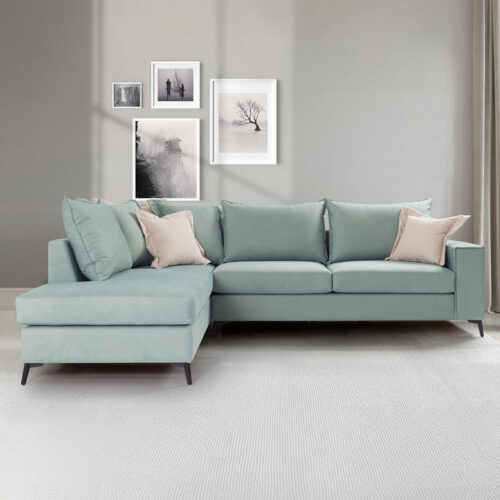 Γωνιακός καναπές δεξιά γωνία Romantic pakoworld ύφασμα Ciel-Cream 290x235x95εκ 168-000006