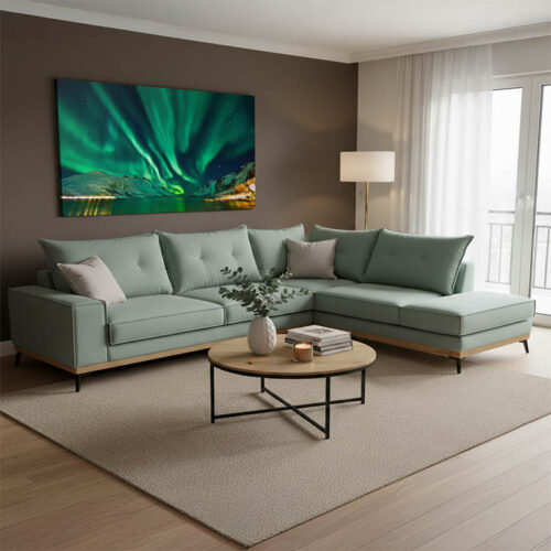 Γωνιακός καναπές αριστερή γωνία Luxury II pakoworld ύφασμα ciel-cream 290x235x95εκ 168-000007