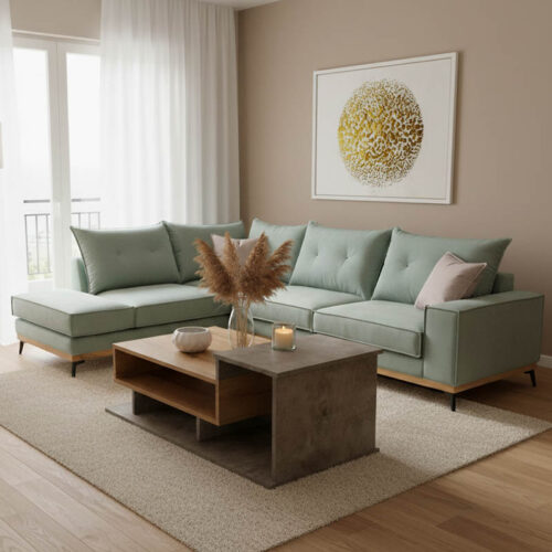 Γωνιακός καναπές δεξιά γωνία Luxury II pakoworld ύφασμα ciel-cream 290x235x95εκ 168-000008