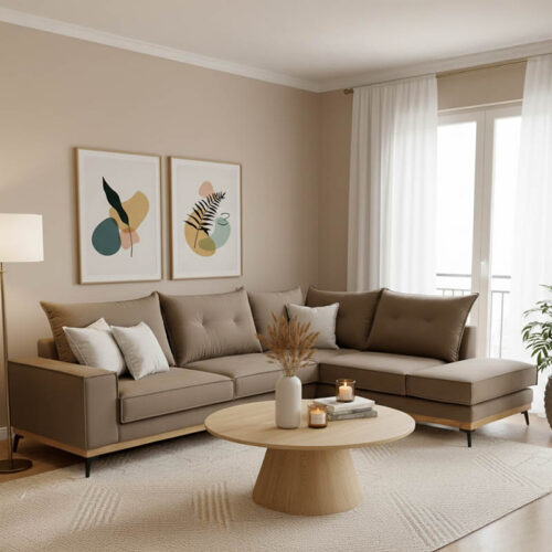 Γωνιακός καναπές αριστερή γωνία Luxury II pakoworld ύφασμα mocha-cream 290x235x95εκ 168-000009