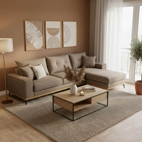 Γωνιακός καναπές δεξιά γωνία Luxury II pakoworld ύφασμα mocha-cream 290x235x95εκ 168-000010