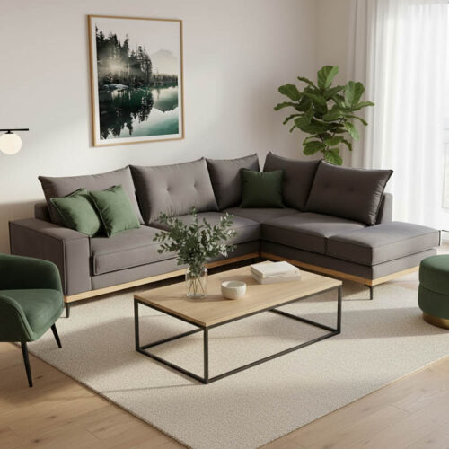 Γωνιακός καναπές αριστερή γωνία Luxury II pakoworld ύφασμα ανθρακί-κυπαρισσί 290x235x95εκ 168-000011