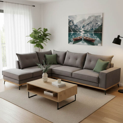 Γωνιακός καναπές δεξιά γωνία Luxury II pakoworld ύφασμα ανθρακί-κυπαρισσί 290x235x95εκ 168-000012