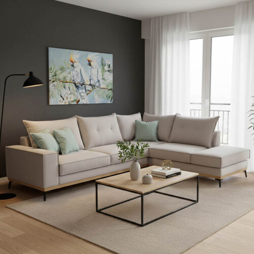 Γωνιακός καναπές αριστερή γωνία Luxury II pakoworld ύφασμα elephant-ciel 290x235x95εκ 168-000013