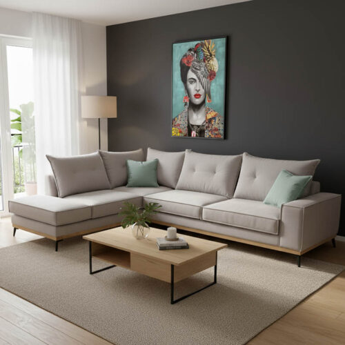 Γωνιακός καναπές δεξιά γωνία Luxury II pakoworld ύφασμα elephant-ciel 290x235x95εκ 168-000014