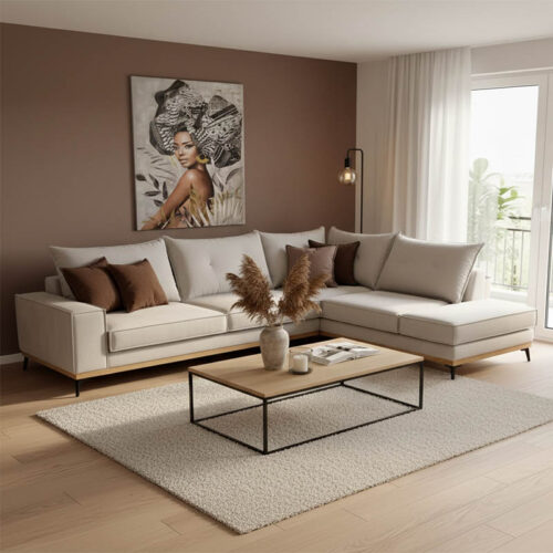 Γωνιακός καναπές αριστερή γωνία Luxury II pakoworld ύφασμα cream-mocha 290x235x95εκ 168-000015