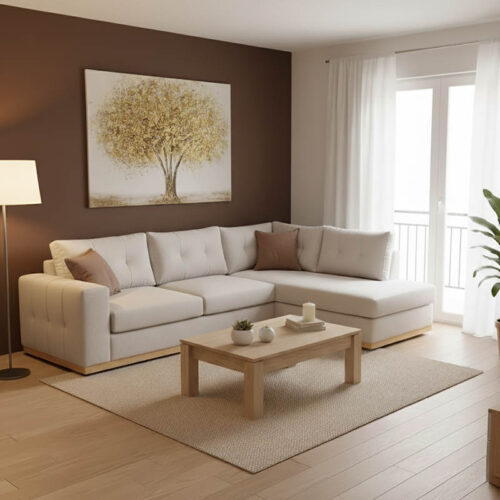 Γωνιακός καναπές δεξιά γωνία Boston pakoworld ύφασμα cream-mocha 280x225x90εκ 168-000020