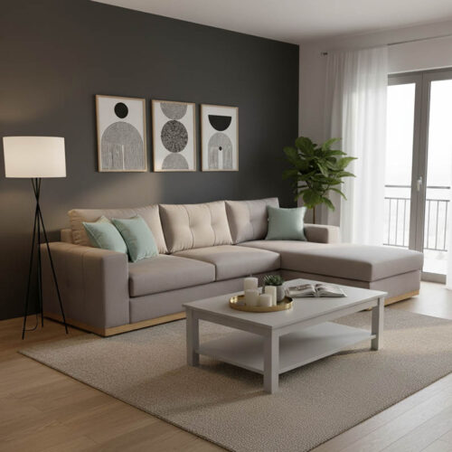 Γωνιακός καναπές δεξιά γωνία Boston pakoworld ύφασμα elephant-ciel 280x225x90εκ 168-000022