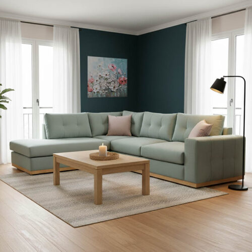 Γωνιακός καναπές δεξιά γωνία Boston pakoworld ύφασμα ciel-cream 280x225x90εκ 168-000026