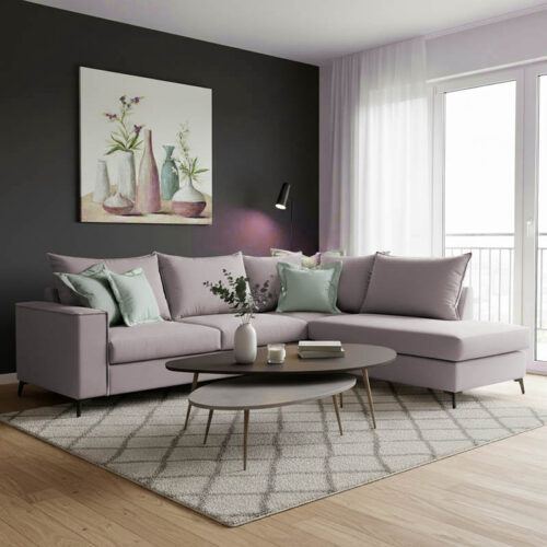 Γωνιακός καναπές αριστερή γωνία Romantic pakoworld ύφασμα elephant-ciel 290x235x95εκ 168-000031