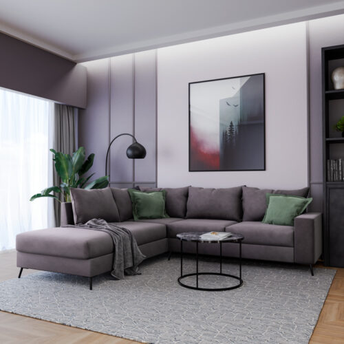 Γωνιακός καναπές δεξιά γωνία Romantic pakoworld ύφασμα ανθρακί-κυπαρισσί 290x235x95εκ 168-000036