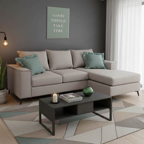 Γωνιακός καναπές Fabulous pakoworld αναστρέψιμος ύφασμα elephant-ciel 240x165x95εκ 168-000039