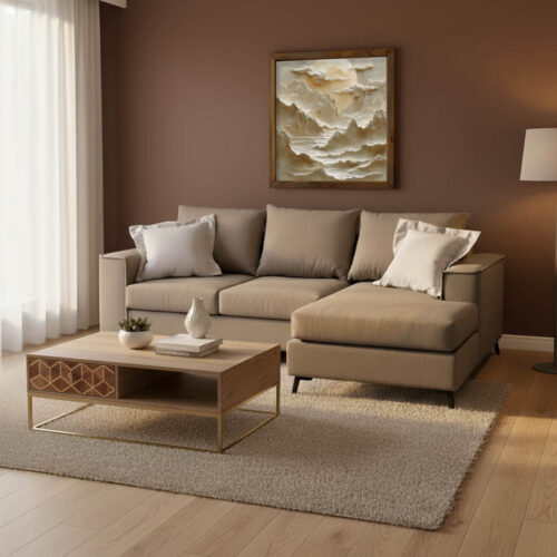 Γωνιακός καναπές Fabulous pakoworld αναστρέψιμος ύφασμα mocha-cream 240x165x95εκ 168-000040