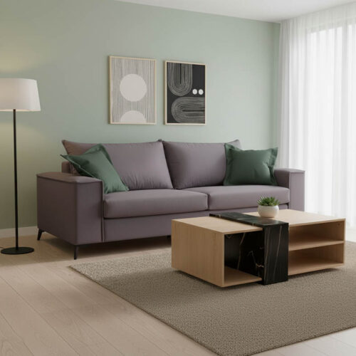 Καναπές Verona 3θέσιος ανθρακί - μαξιλάρια κυπαρισσί 225x93x100εκ 168-000047