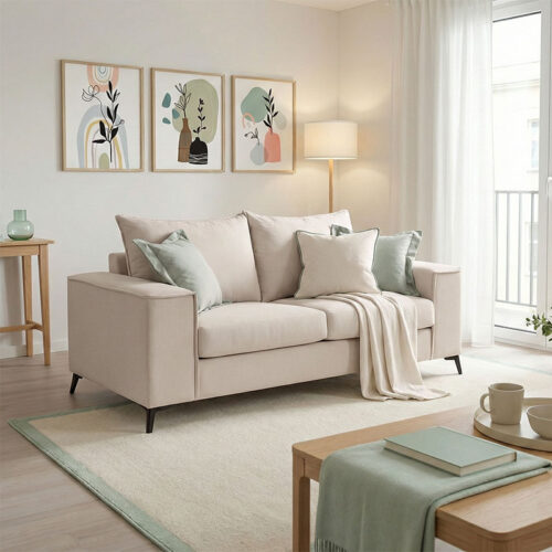 Καναπές Verona pakoworld 2θέσιος κρεμ ύφασμα με μαξιλάρια σε μέντα απόχρωση 173x93x100εκ 168-000077