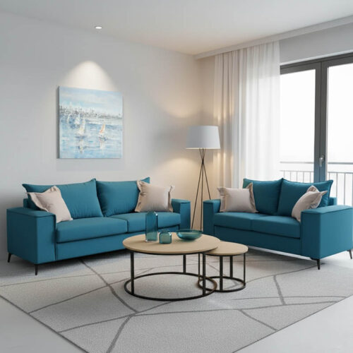 Σετ σαλονιού 2τεμ Verona pakoworld πετρόλ ύφασμα με μαξιλάρια σε μπεζ απόχρωση 168-000098