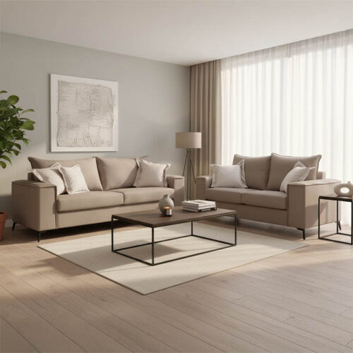 Σετ σαλονιού 2τεμ Verona pakoworld μόκα ύφασμα με μαξιλάρια σε κρεμ απόχρωση 168-000101