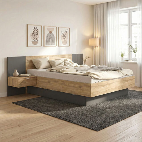 Κρεβάτι διπλό Kantri pakoworld σε sonoma - γκρι απόχρωση 160x200εκ 173-000052