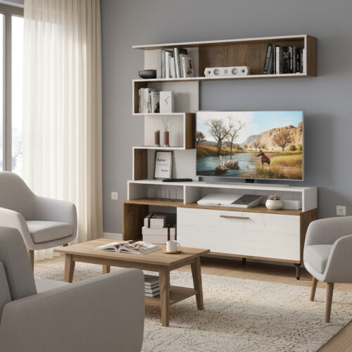 Σύνθετο σαλονιού Jasper pakoworld καρυδί-αντικέ λευκό 151.5x37.5x169.5εκ 173-000058