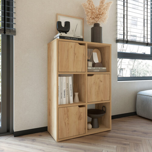 Βιβλιοθήκη Bookel pakoworld μελαμίνης σε oak απόχρωση 59.5x27.5x89εκ 184-000102