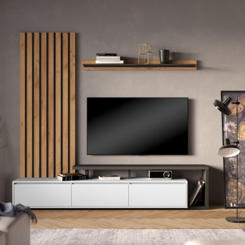 Σύνθετο σαλονιού Claironse pakoworld σε φυσική απόχρωση-ανθρακί-ανοιχτό γκρι 225x37.6x210εκ 192-000037