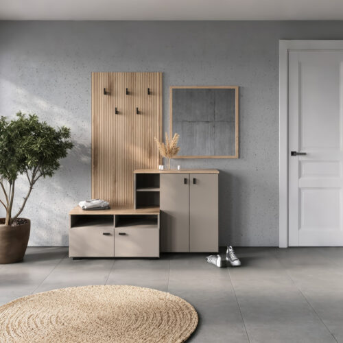 Έπιπλο εισόδου Ebro pakoworld σε oak-cappuccino απόχρωση 150.3x41.2x204.7εκ 192-000049
