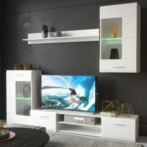 Σύνθετο σαλονιού Saleto pakoworld λευκό 230.2x39.6x202.4εκ 192-000055