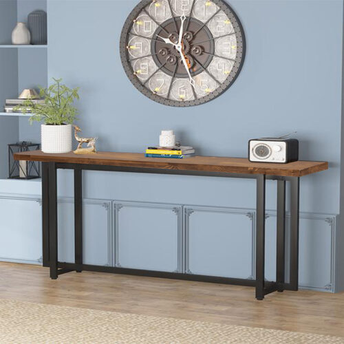 Κονσόλα Dice pakoworld μασίφ ξύλο πεύκου καρυδί-μαύρο 150x30x90εκ 197-000032