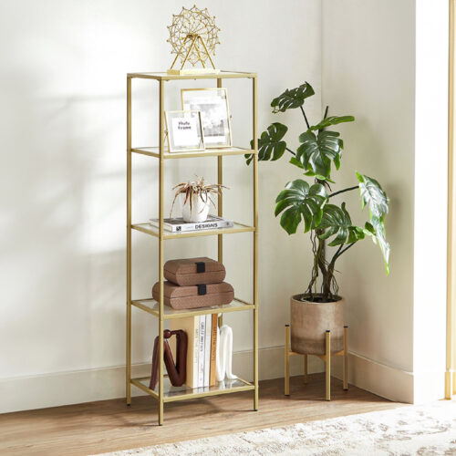 Ραφιέρα μεταλλική με γυάλινη επιφάνεια Letus pakoworld σε χρυσή απόχρωση 40x30x125εκ 197-000257