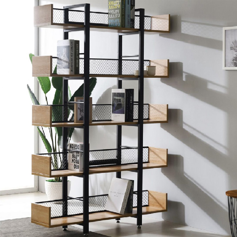 Βιβλιοθήκη Musha pakoworld μέταλλο μαύρο με oak απόχρωση 120x27x185εκ 197-000299