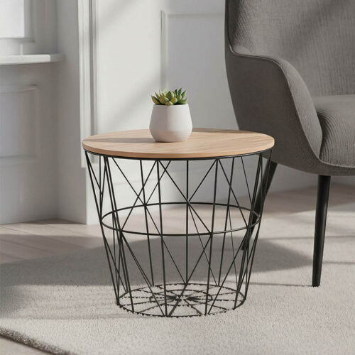 Βοηθητικό τραπέζι σαλονιού Jacot pakoworld oak-μαύρο Φ38x30,5εκ 199-000097