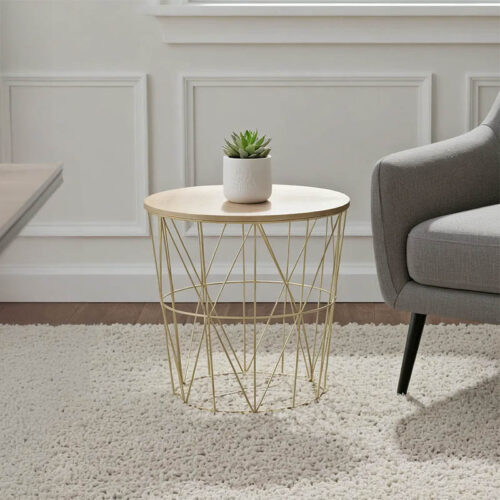 Τραπέζι σαλονιού Kumi pakoworld oak-χρυσό Φ41x40εκ 199-000175