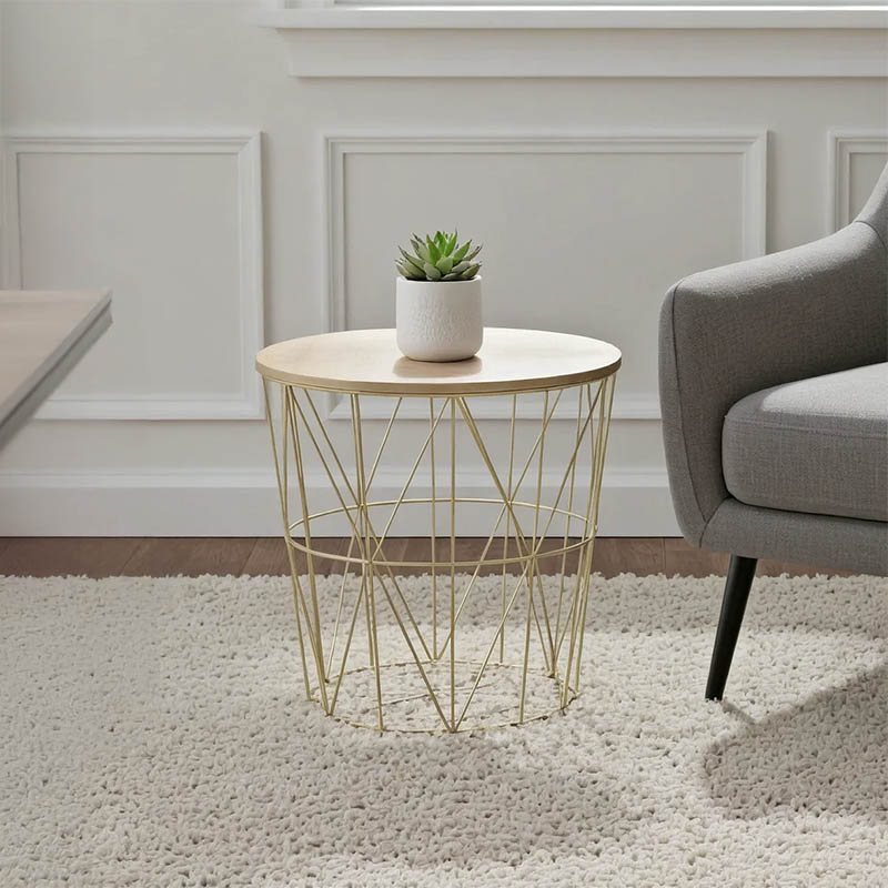 Τραπέζι σαλονιού Kumi pakoworld oak-χρυσό Φ41x40εκ 199-000175