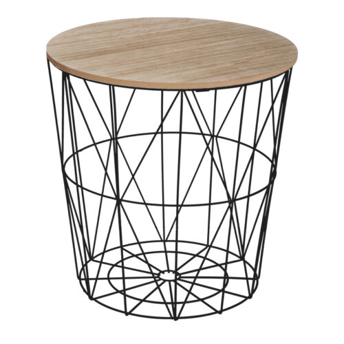 Βοηθητικό τραπέζι Kumi pakoworld mdf επιφάνεια oak και μέταλλο σε μαύρη απόχρωση Φ40x41εκ 199-000642