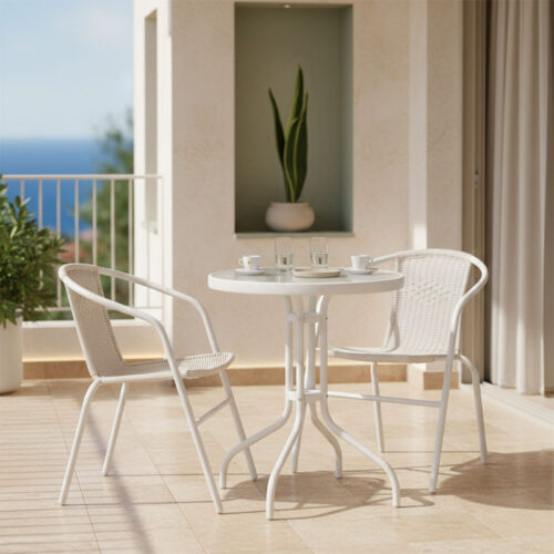 Τραπεζαρία Watson-Obbi σετ 3τεμ pakoworld μέταλλο λευκό-γυαλί Φ60x70εκ 200-000299