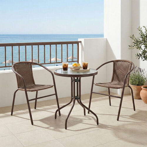 Τραπεζαρία Watson-Obbi σετ 3τεμ pakoworld μέταλλο-pe καφέ 200-000300