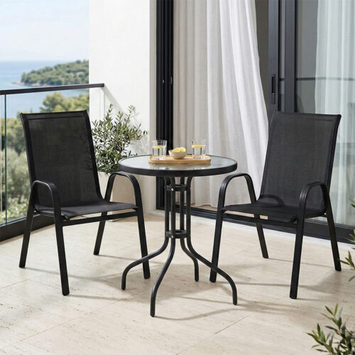 Τραπεζαρία Calan-Watson σετ 3τεμ pakoworld μέταλλο μαύρο-textilene μαύρο Φ60x70εκ 200-000305