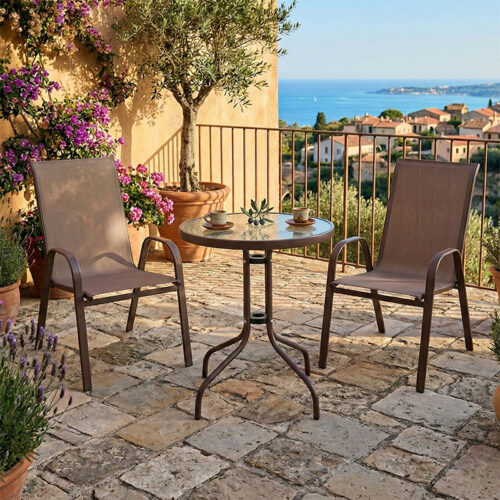 Τραπεζαρία Watson-Calan σετ 3τεμ pakoworld μέταλλο-textilene καφέ Φ60x70εκ 200-000308