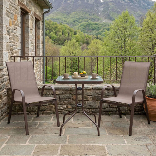 Τραπεζαρία Watson-Calan σετ 3τεμ pakoworld μέταλλο-textilene καφέ 60x60x70εκ 200-000309