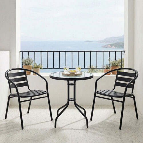 Τραπεζαρία Watson-Tade pakoworld σετ 3τεμ μέταλλο μαύρο-γυαλί Φ60x70εκ 200-000311