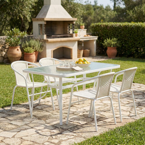 Τραπεζαρία Ensure-Obbi I σετ 5τεμ pakoworld μέταλλο-pe λευκό 200-000313