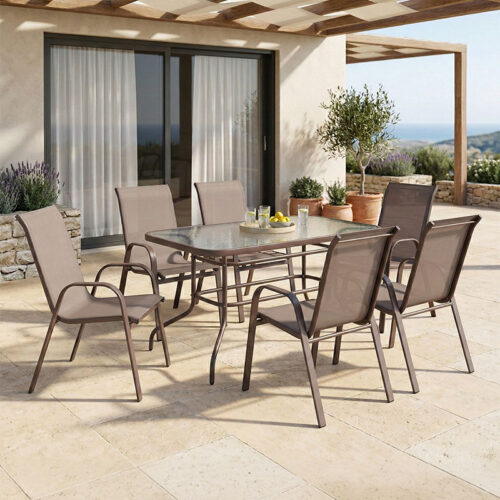 Τραπεζαρία Ensure-Calan σετ 7τεμ pakoworld μέταλλο-textilene καφέ 200-000384