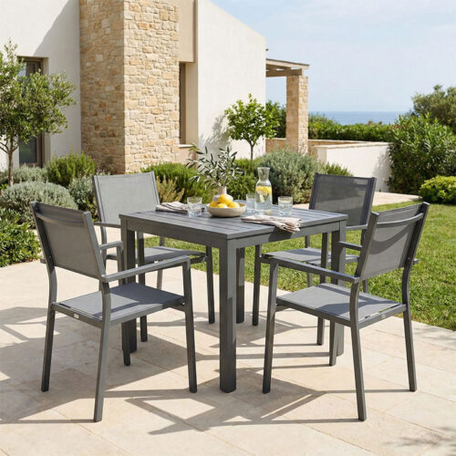 Τραπεζαρία Moly - Kliton Ι σετ 5τεμ pakoworld ανθρακί αλουμίνιο και textilene σε ανθρακί απόχρωση 80x80x74εκ 200-000815