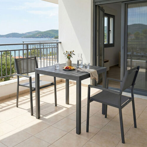 Τραπεζαρία Moly - Kliton Ι σετ 3τεμ pakoworld ανθρακί αλουμίνιο και textilene σε ανθρακί απόχρωση 80x80x74εκ 200-000816