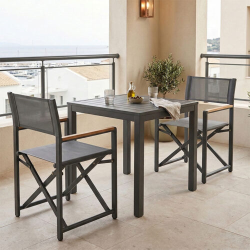 Τραπεζαρία Kliton-Mabu σετ 3τεμ pakoworld αλουμίνιο σε ανθρακί απόχρωση 80x80x74εκ 200-000851